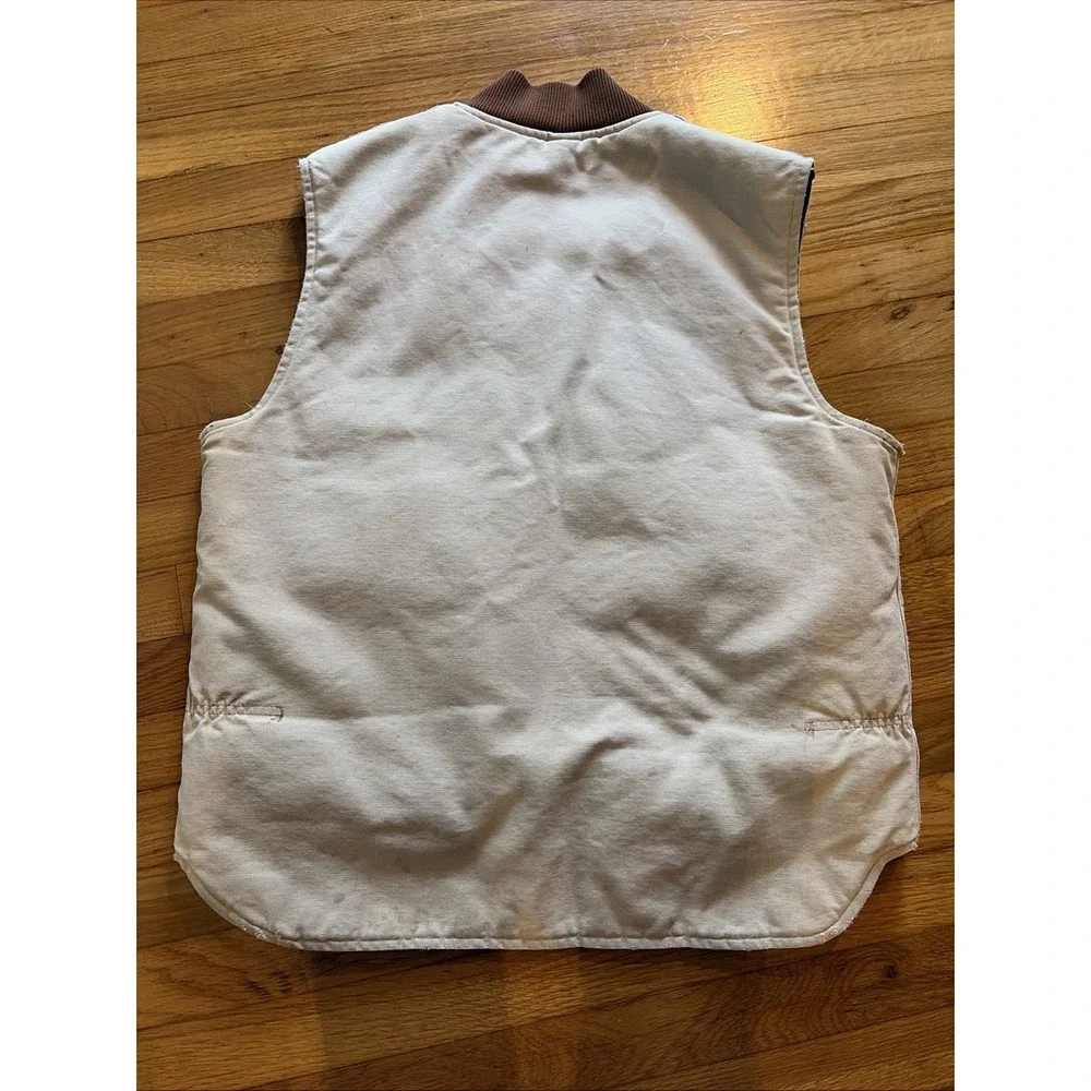 Vintage 90s Carhartt VQ186 Duck Brown Quilted Artic Vest Union Made Men's Sz La